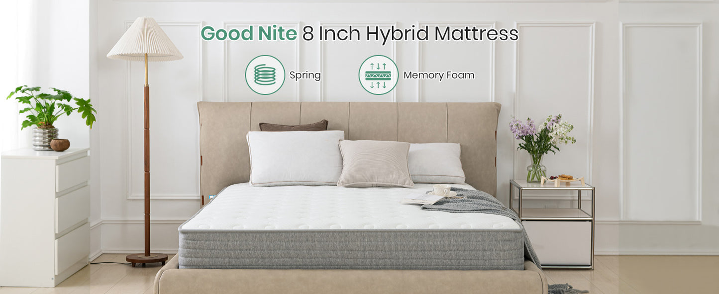 Good Nite 8 Inch Hybrid Double Mattress, Memory Foam, Pocket Sprung, Medium Firm, 7-Zone Orthopaedic Support, Comfort Design