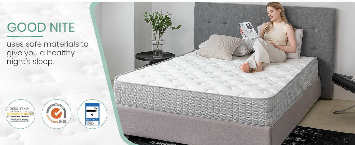 Good Nite Double Mattress - 7 Inch Hybrid Spring & Memory Foam, Zoned Support, Deep H6 Firmness, Comfortable Knitted Fabric