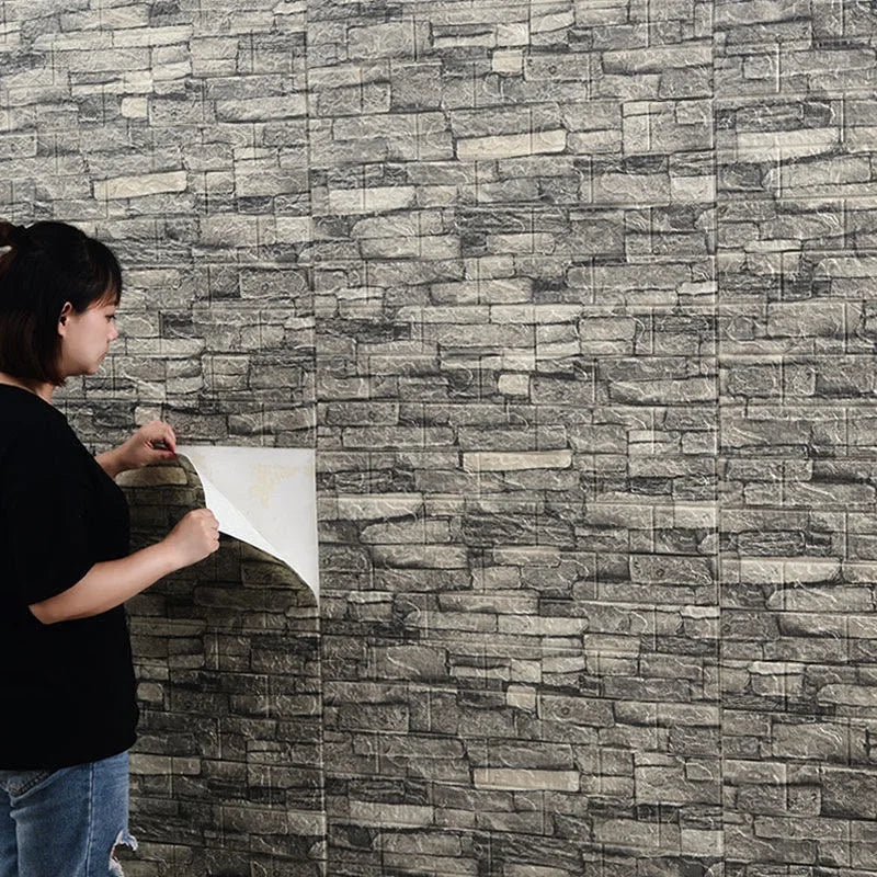 12Pcs 35*30cm High Quality 3D Foam Wall Panel Brick Retro Wallpaper Ceiling Self Adhesive Wallpanel Background Home Decoration