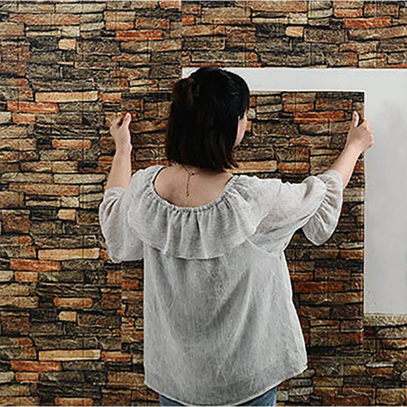 12Pcs 35*30cm High Quality 3D Foam Wall Panel Brick Retro Wallpaper Ceiling Self Adhesive Wallpanel Background Home Decoration