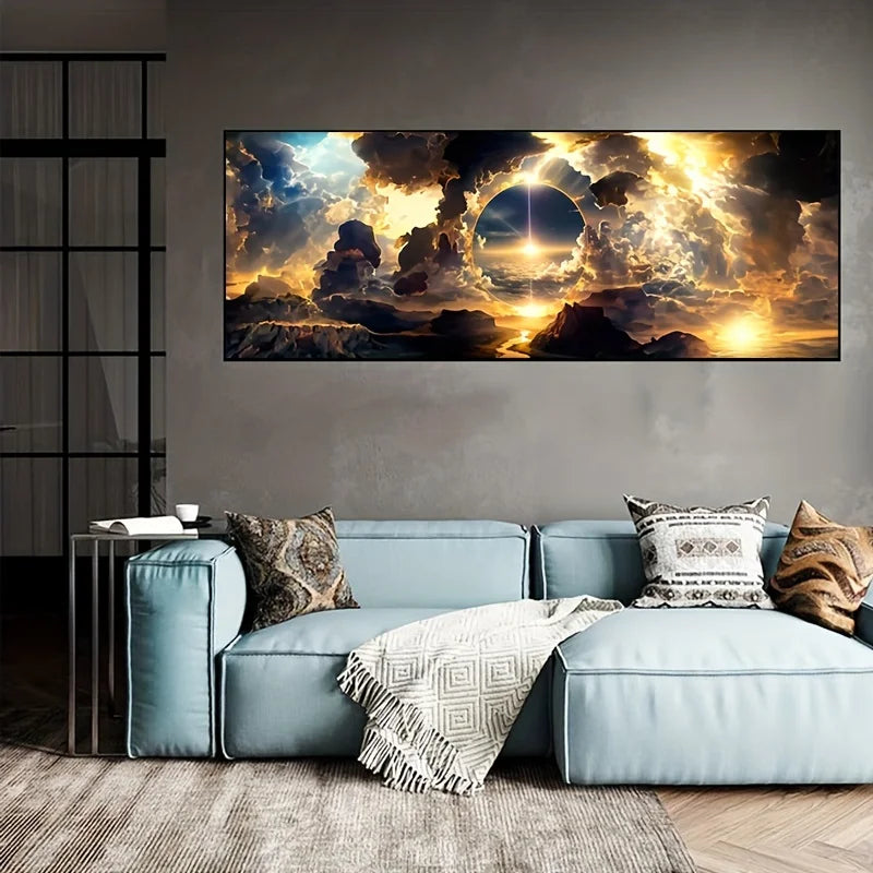 Modern Art Sky White Clouds Mountains And Rivers Large Size Wall Art Canvas Painting for Living Room Home Decoration