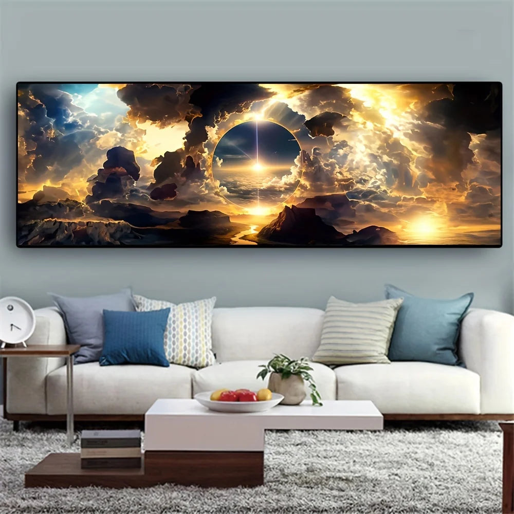 Modern Art Sky White Clouds Mountains And Rivers Large Size Wall Art Canvas Painting for Living Room Home Decoration