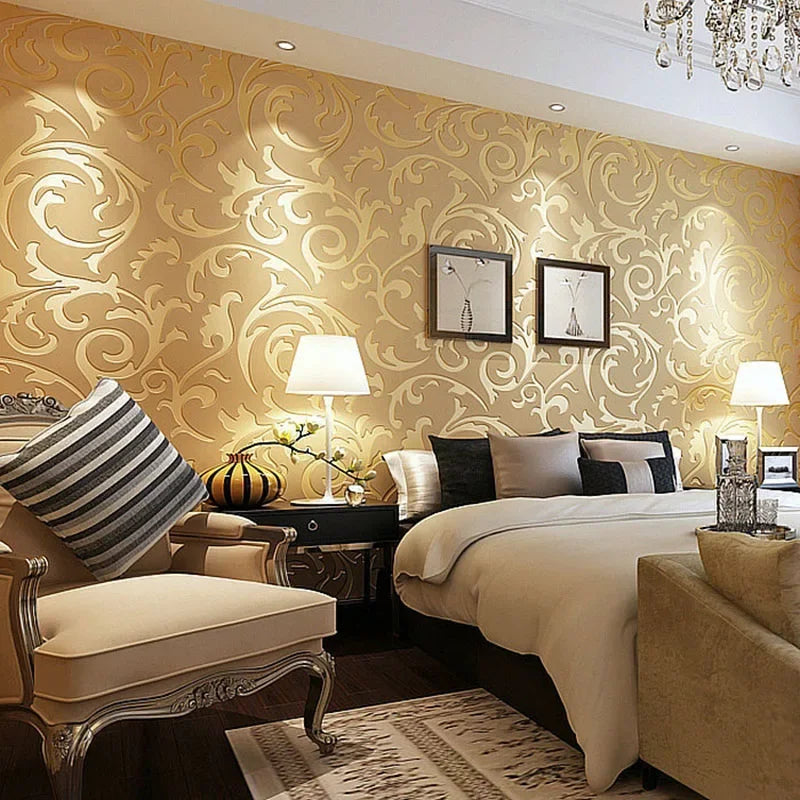 53cm European Style Acanthus Leaf Non-self-adhesive 3D Bedroom Living Room TV Background Wall Non-woven Hook Flower Wallpaper