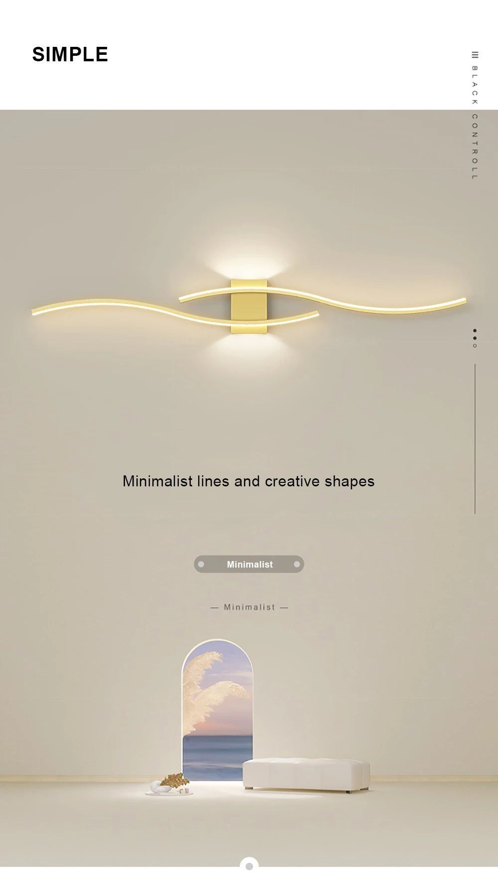 Modern LED Strip Wall Lamp Double Curve Remote Control Light Bedside Decor Black Gold Wall Sconces Living Room Bedroom Led Fixtu