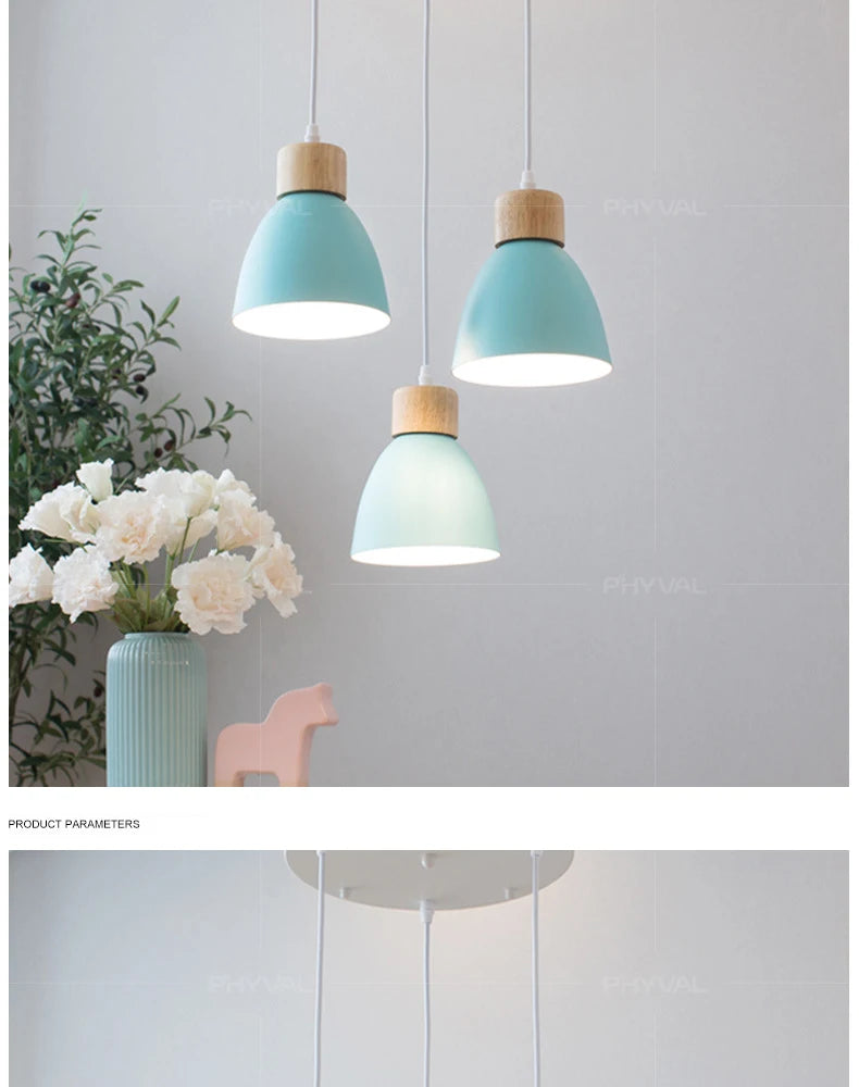 Nordic Macaron Chandeliers E27 Creative Wooden Bedside Lights For Bedroom Study Cafe Bar Restaurant Decor 3 Heads Pendant Lamps