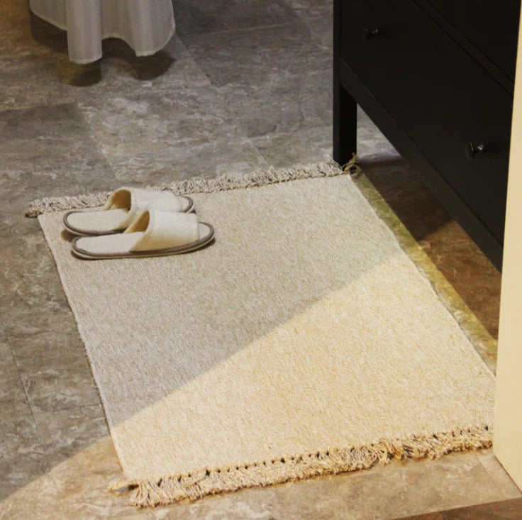 Retro Hand Woven Cotton Linen Carpet Tassel Bedside Rug Geometric Floor Mat Living Rooms Bedroom Home Decor 2 Sizes Optional