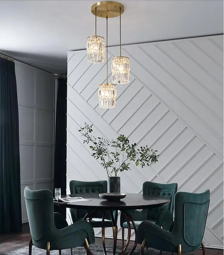 Nordic Copper LED Pendant Light Luxury Crystal Ceiling Lamps Modern Chandelier Lustre Dining Table Bar Kitchen Island Fixtures