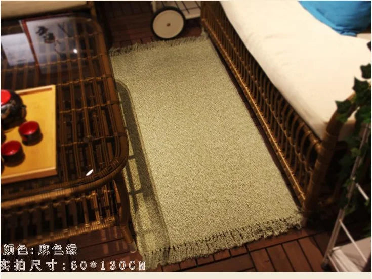 Retro Hand Woven Cotton Linen Carpet Tassel Bedside Rug Geometric Floor Mat Living Rooms Bedroom Home Decor 2 Sizes Optional