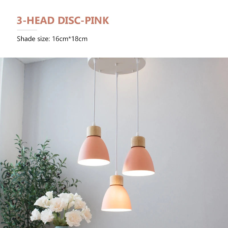 Nordic Macaron Chandeliers E27 Creative Wooden Bedside Lights For Bedroom Study Cafe Bar Restaurant Decor 3 Heads Pendant Lamps