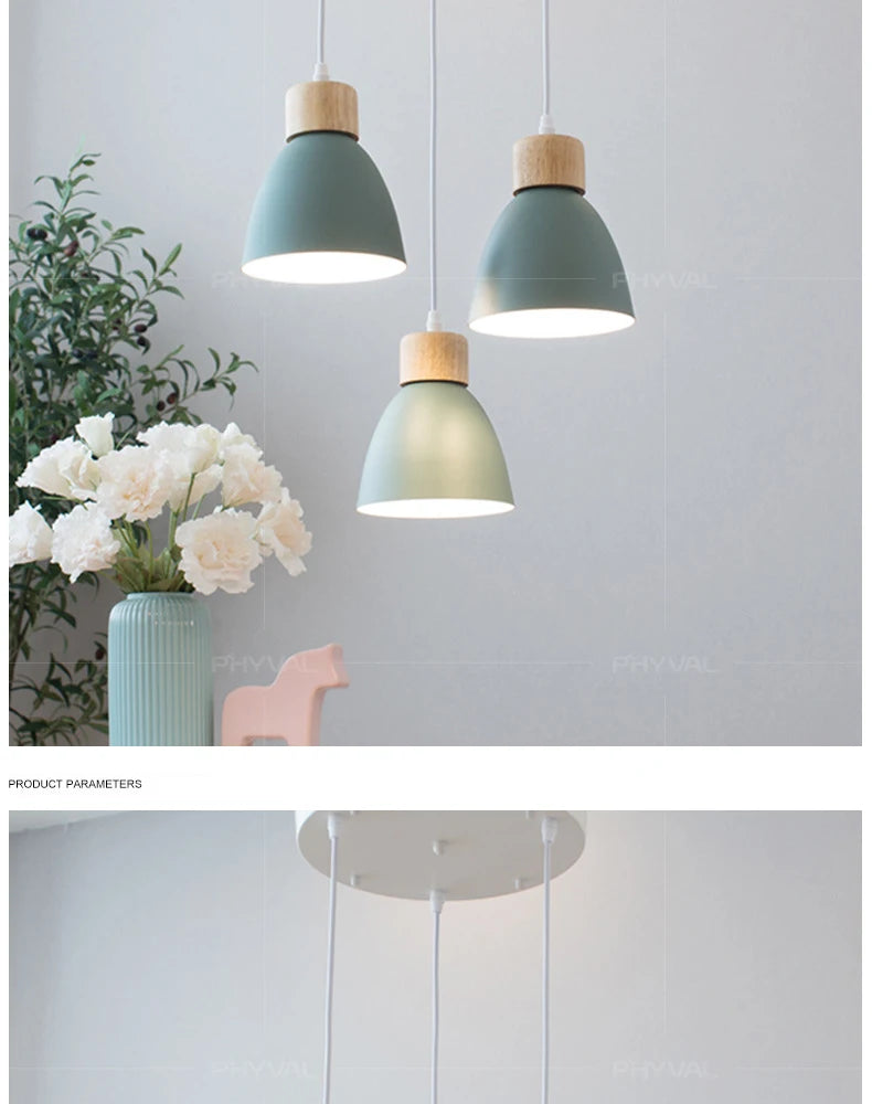 Nordic Macaron Chandeliers E27 Creative Wooden Bedside Lights For Bedroom Study Cafe Bar Restaurant Decor 3 Heads Pendant Lamps