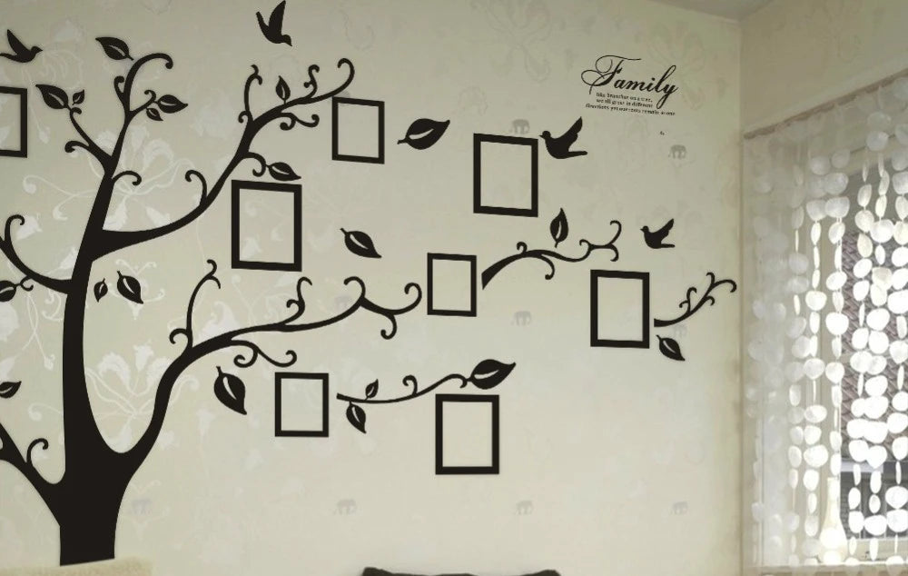 Large 200*250Cm/79*99in Black 3D DIY Photo Tree PVC Wall Decals/Adhesive Family Wall Stickers Mural Art Home Decor
