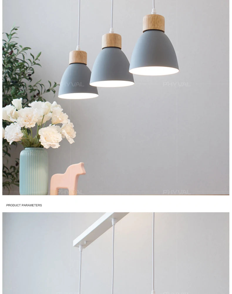 Nordic Macaron Chandeliers E27 Creative Wooden Bedside Lights For Bedroom Study Cafe Bar Restaurant Decor 3 Heads Pendant Lamps
