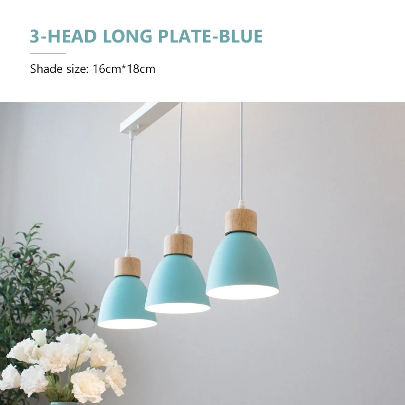Nordic Macaron Chandeliers E27 Creative Wooden Bedside Lights For Bedroom Study Cafe Bar Restaurant Decor 3 Heads Pendant Lamps