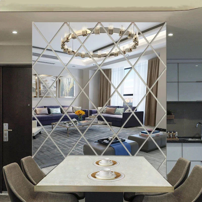 10/17/32/58pcs 3D Mirror Stickers Acrylic Triangles Self-adhesive Diamonds DIY Wall Mirror Stickers for Living Room Home Decor