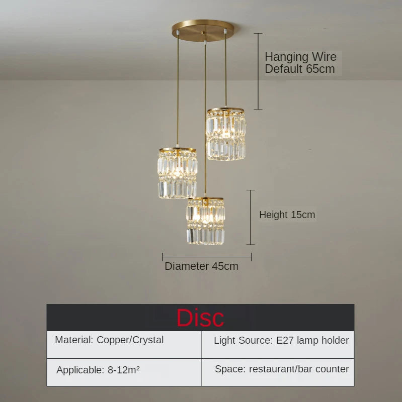 Nordic Copper LED Pendant Light Luxury Crystal Ceiling Lamps Modern Chandelier Lustre Dining Table Bar Kitchen Island Fixtures