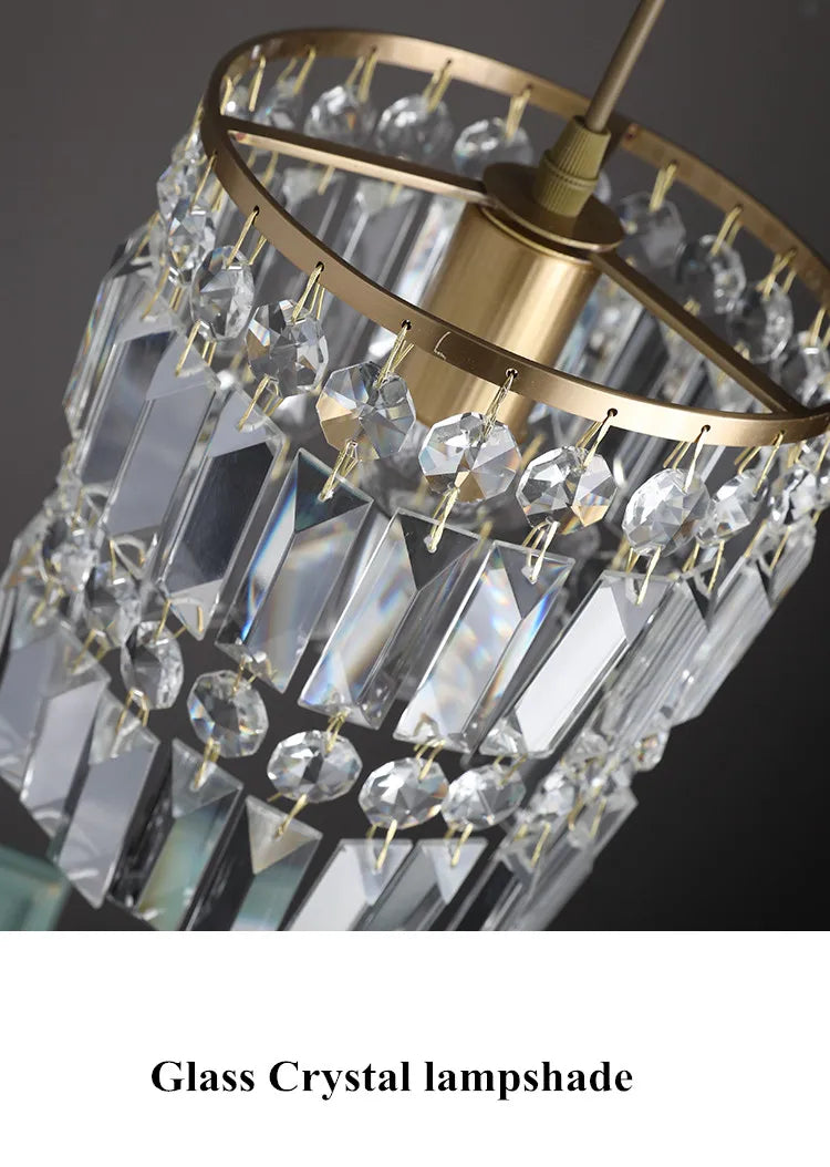 Nordic Copper LED Pendant Light Luxury Crystal Ceiling Lamps Modern Chandelier Lustre Dining Table Bar Kitchen Island Fixtures