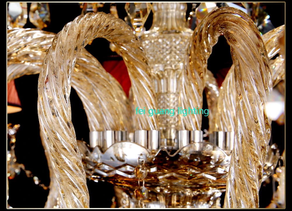 Light Luxury Cognac Color Crystal Chandelier For Stairway Sitting Room Big Chandelier For Staircase Iron Hanging Lamp Lustre Led