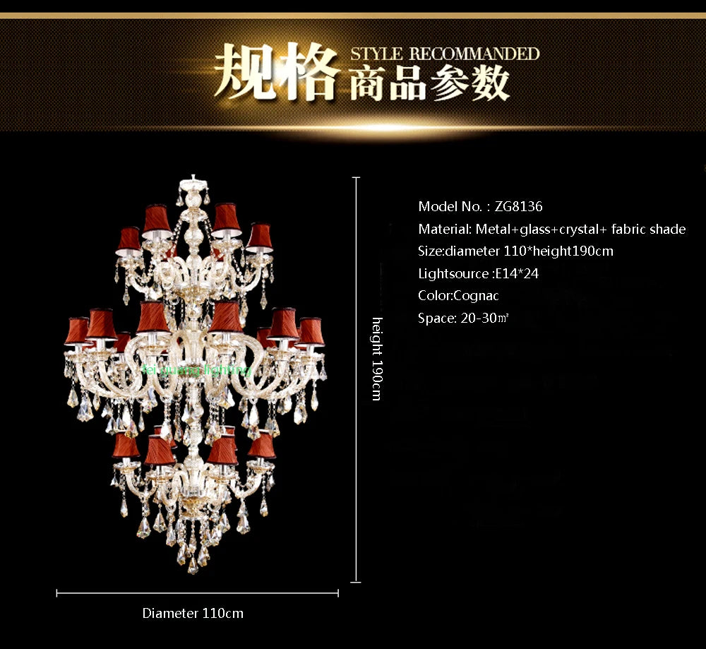 Light Luxury Cognac Color Crystal Chandelier For Stairway Sitting Room Big Chandelier For Staircase Iron Hanging Lamp Lustre Led