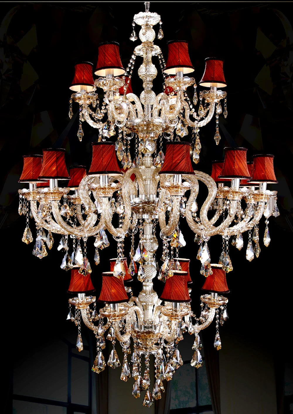 Light Luxury Cognac Color Crystal Chandelier For Stairway Sitting Room Big Chandelier For Staircase Iron Hanging Lamp Lustre Led