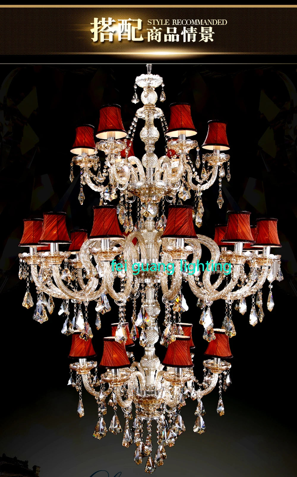 Light Luxury Cognac Color Crystal Chandelier For Stairway Sitting Room Big Chandelier For Staircase Iron Hanging Lamp Lustre Led