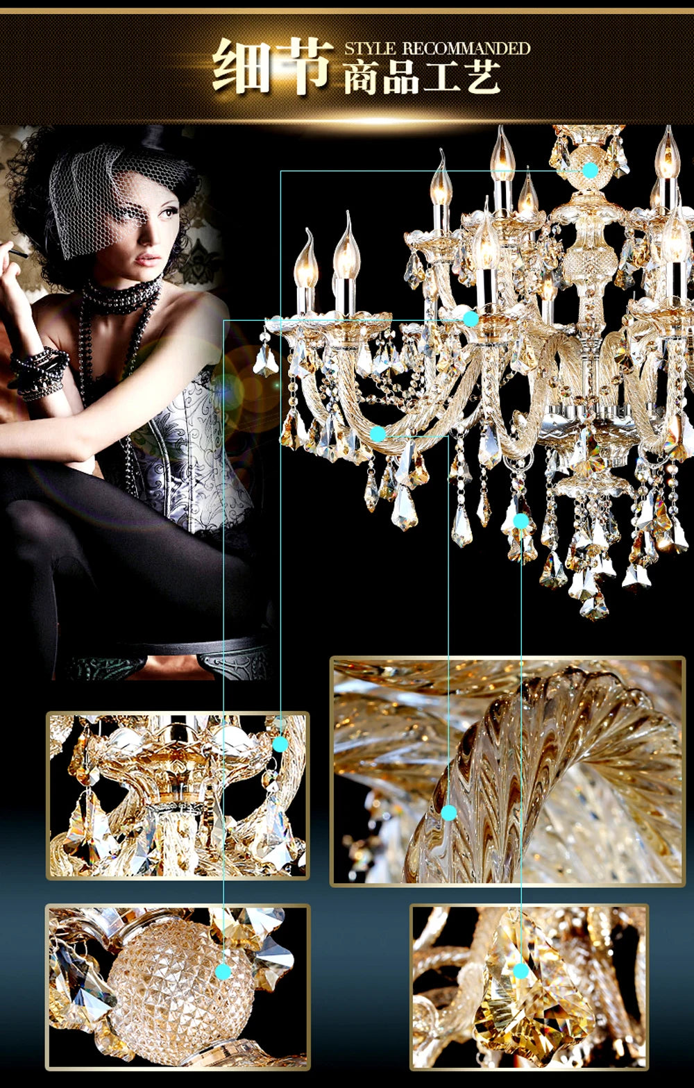 Light Luxury Cognac Color Crystal Chandelier For Stairway Sitting Room Big Chandelier For Staircase Iron Hanging Lamp Lustre Led