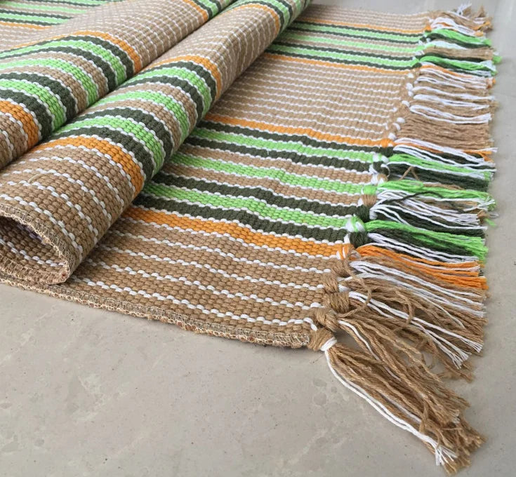 Retro Hand Woven Cotton Linen Carpet Tassel Bedside Rug Geometric Floor Mat Living Rooms Bedroom Home Decor 2 Sizes Optional