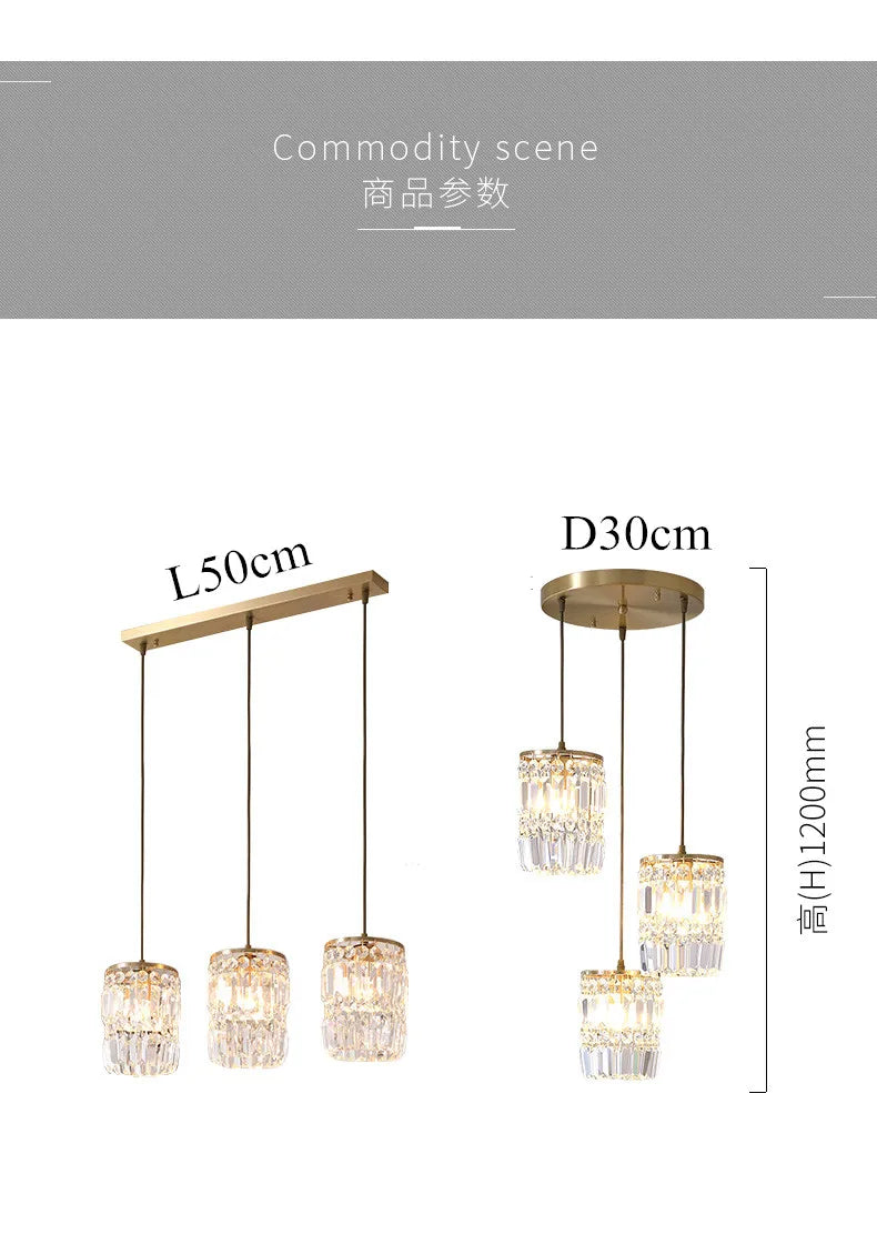 Nordic Copper LED Pendant Light Luxury Crystal Ceiling Lamps Modern Chandelier Lustre Dining Table Bar Kitchen Island Fixtures