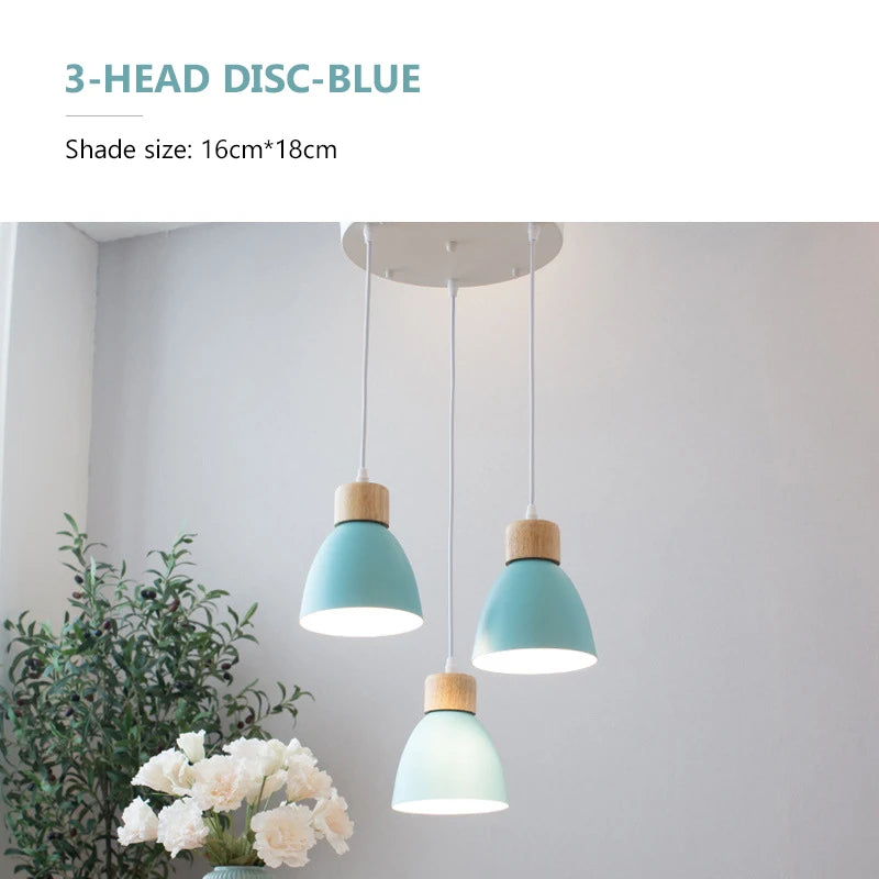 Nordic Macaron Chandeliers E27 Creative Wooden Bedside Lights For Bedroom Study Cafe Bar Restaurant Decor 3 Heads Pendant Lamps