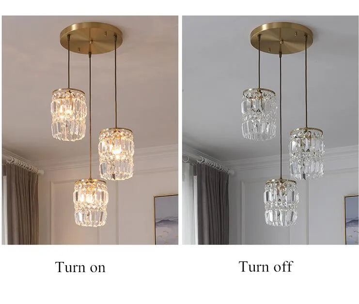 Nordic Copper LED Pendant Light Luxury Crystal Ceiling Lamps Modern Chandelier Lustre Dining Table Bar Kitchen Island Fixtures