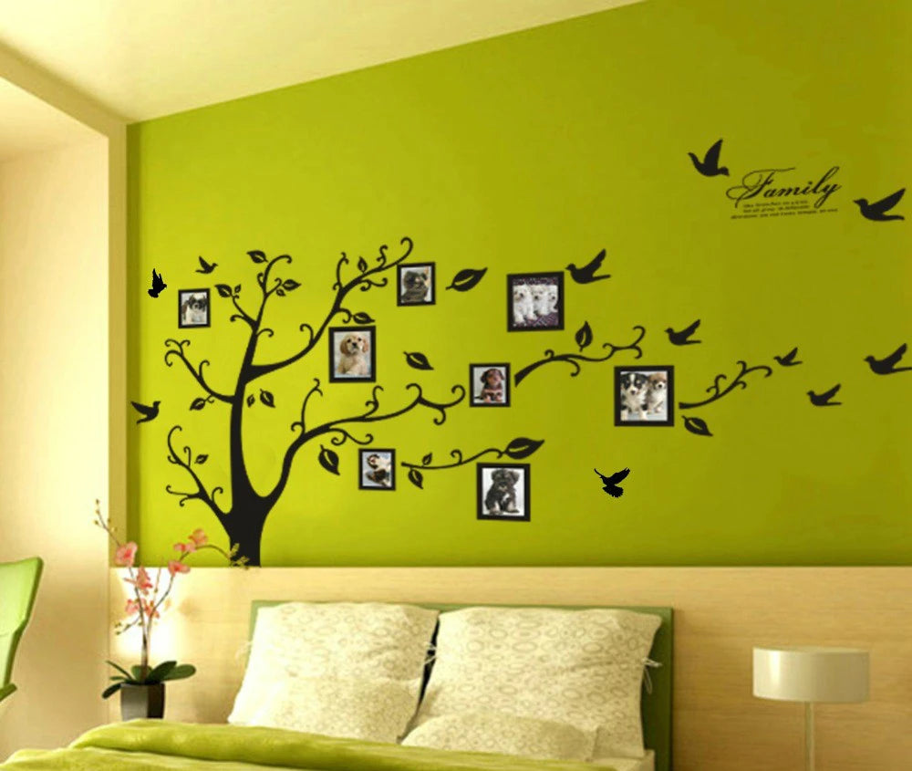 Large 200*250Cm/79*99in Black 3D DIY Photo Tree PVC Wall Decals/Adhesive Family Wall Stickers Mural Art Home Decor
