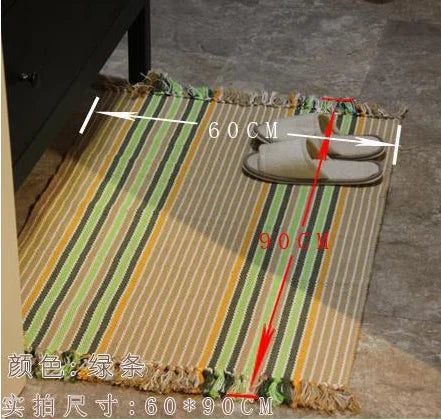 Retro Hand Woven Cotton Linen Carpet Tassel Bedside Rug Geometric Floor Mat Living Rooms Bedroom Home Decor 2 Sizes Optional