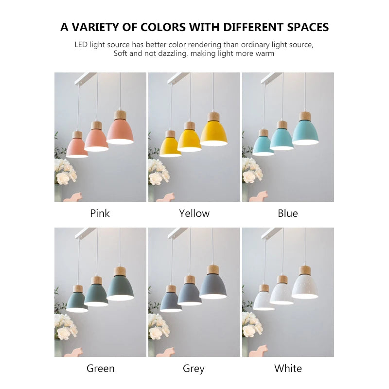 Nordic Macaron Chandeliers E27 Creative Wooden Bedside Lights For Bedroom Study Cafe Bar Restaurant Decor 3 Heads Pendant Lamps