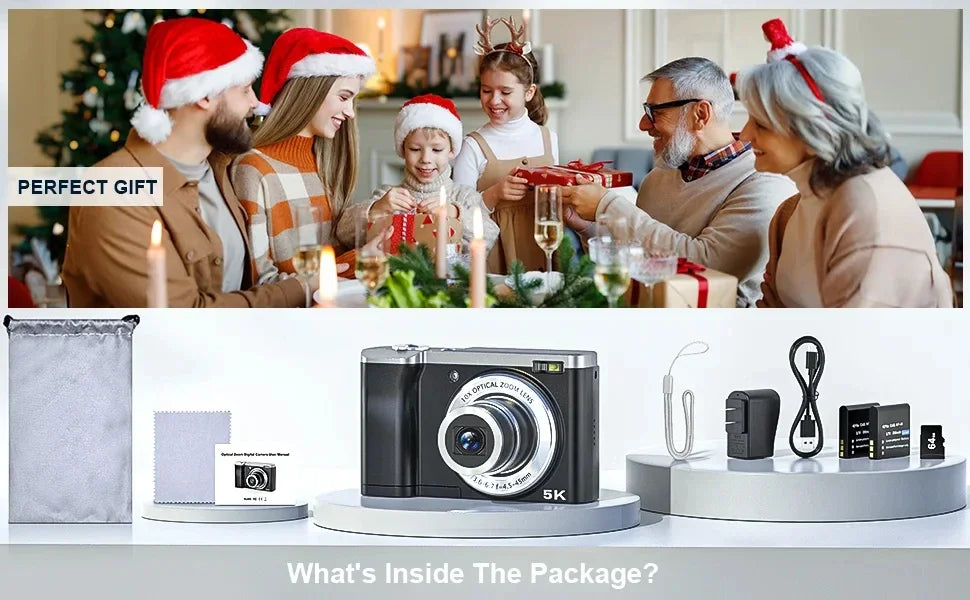 5K Digital Cameras Professional Camcorder 10X Optical Zoom 56MP Front and Rear Camera Ultra Bright Flash Camera Household Camera