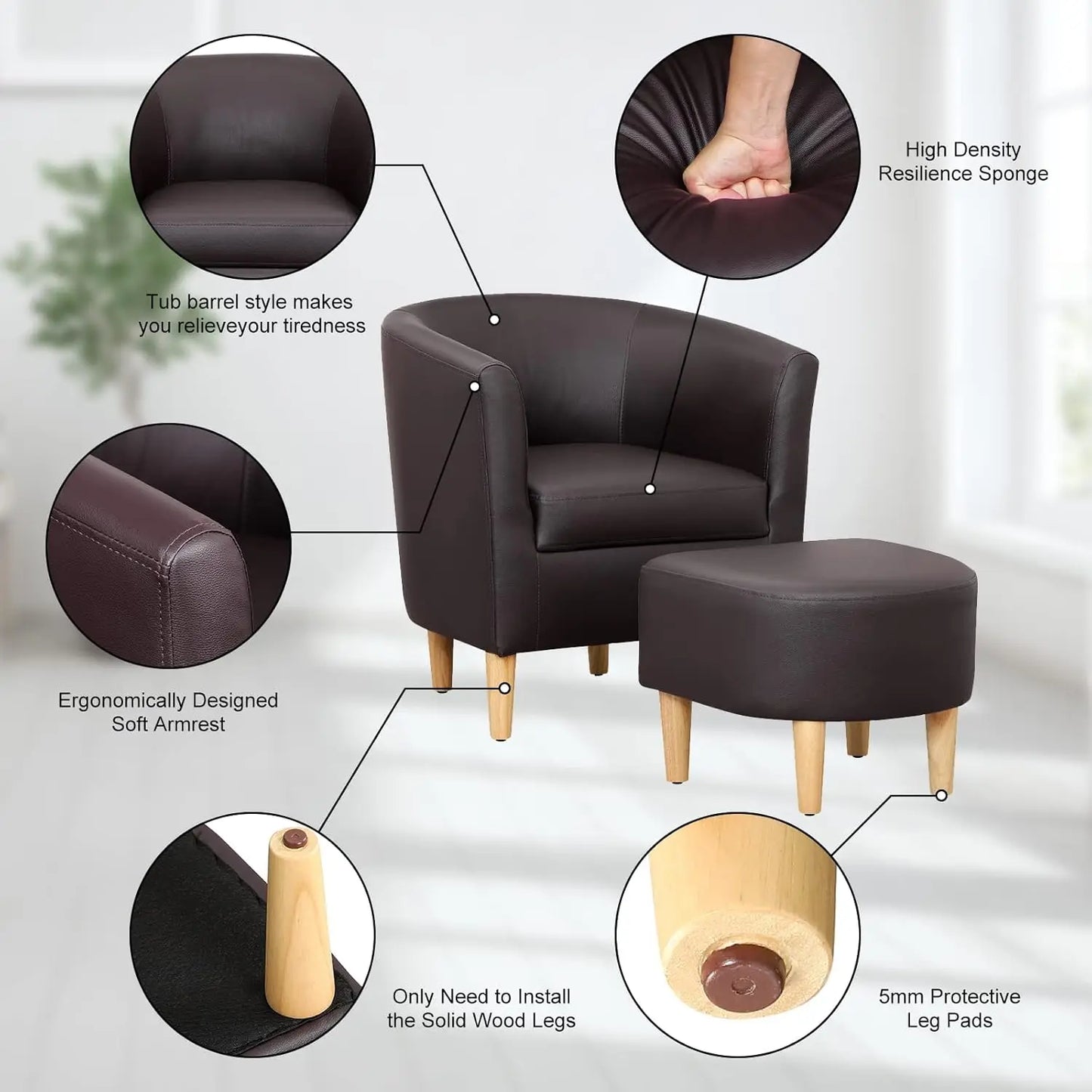 Accent Chair, Sherpa Chair White Fluffy Chair Teddy Barrel Chair with Ottoman Comfy ArmChair Footrest Set