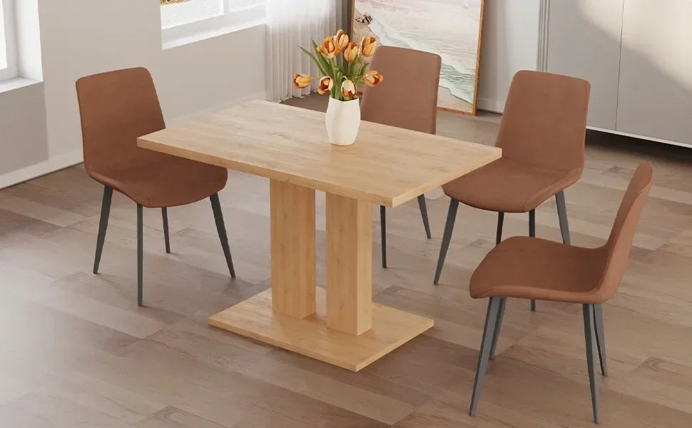 Modern 46'' Kitchen Dining Table and Chairs,5 Piece Rectangular Dining Table Set for Dining Room (Dining Table + 4 Brown Chairs)
