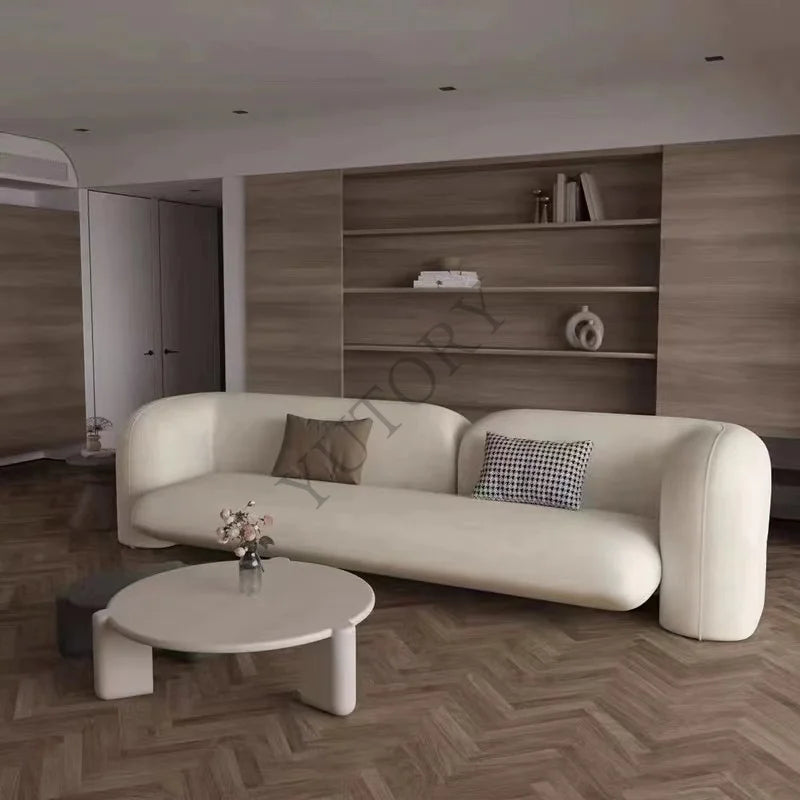 Italian minimalist double three-person small apartment living room sofa lambswool fabric leisure sofa
