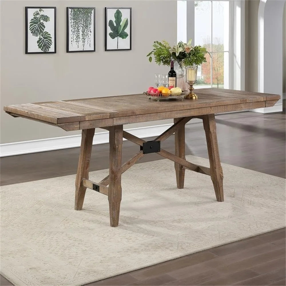 Riverdale Counter Height 9pc Set, 72"-96" Rectangular Table w/Two 12" Leaves, 8 Wooden Counter Chairs, Rustic/Farmhouse Design