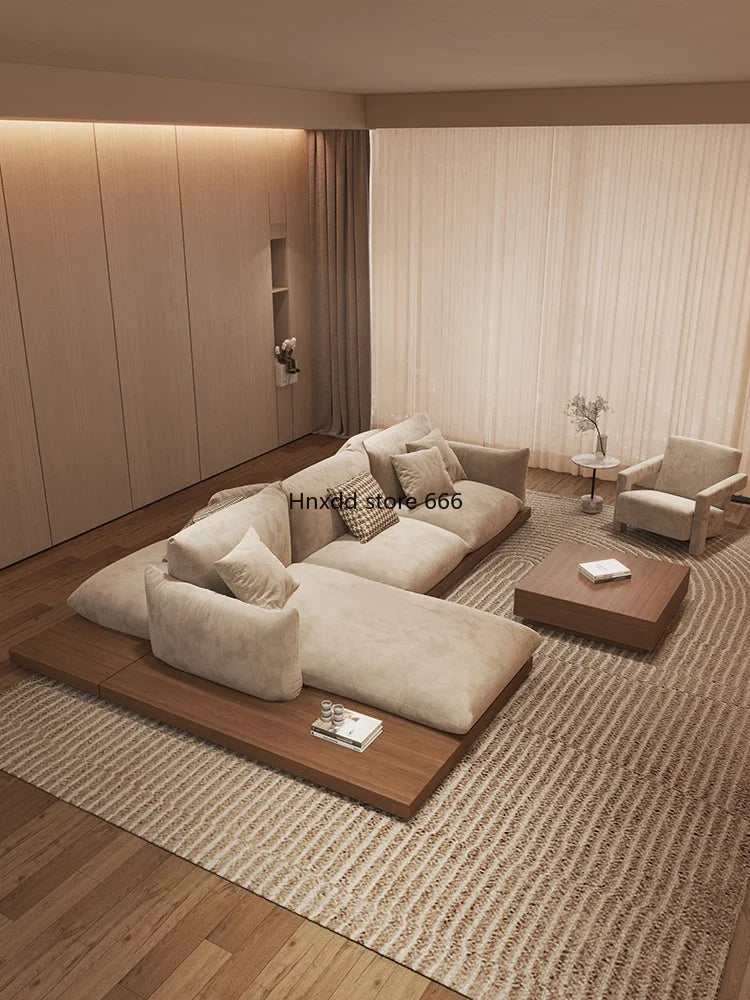 Japanese-style log wabi-sabi wind platform bread fabric sofa living room minimalist creative furniture
