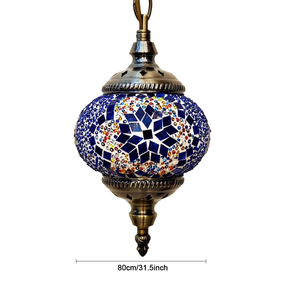 Turkish Moroccan Mosaic Hanging Ceiling Lamp E27 Decorative Glass Globe Fixture Romantic Restaurant Club Single Head Chandelier