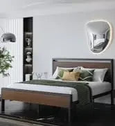 King Bed Frame Platform Bed,Linen Fabric Upholstered Headboard and Wooden Slats Support,Heavy Duty Mattress Foundation,Beige