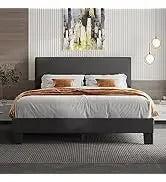 Queen Headboard,Linen Upholstered Bed Frame With Wood Slats Support,No Box Spring Needed,Heavy Duty Feet,Easy Ass