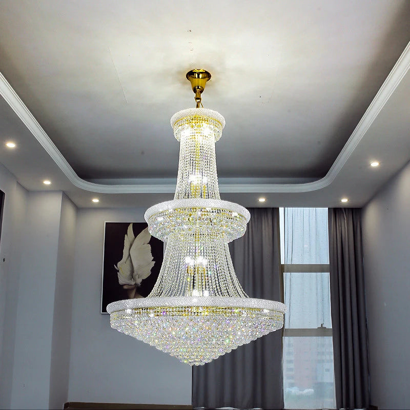 LED Pendant Light Luxury Living Room Crystal Chandelier Hotel Lobby Villa High Ceiling Staircase European-Style Chandelier