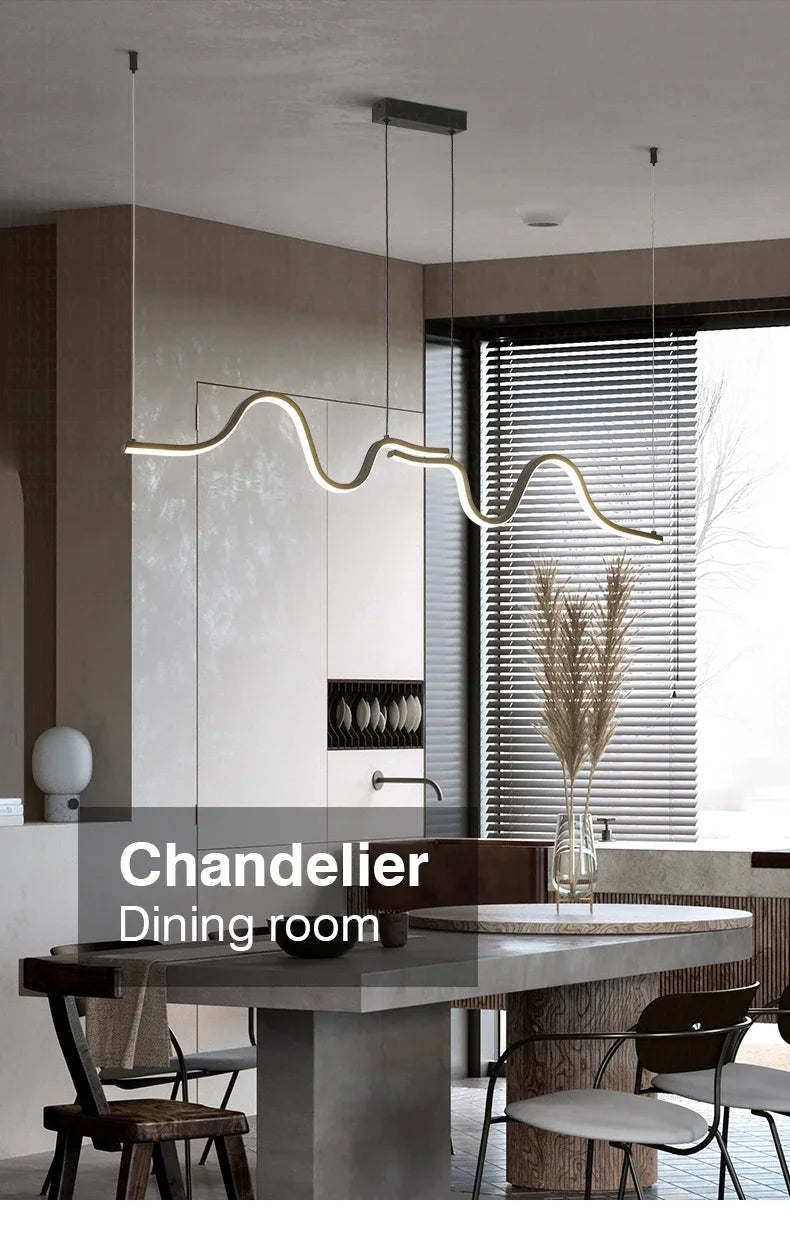 Modern LED Pendant Light Creative Nordic Linear Hanging Chandelier for Tubular Restaurant Kitchen Office Coffee Indoor Lamps