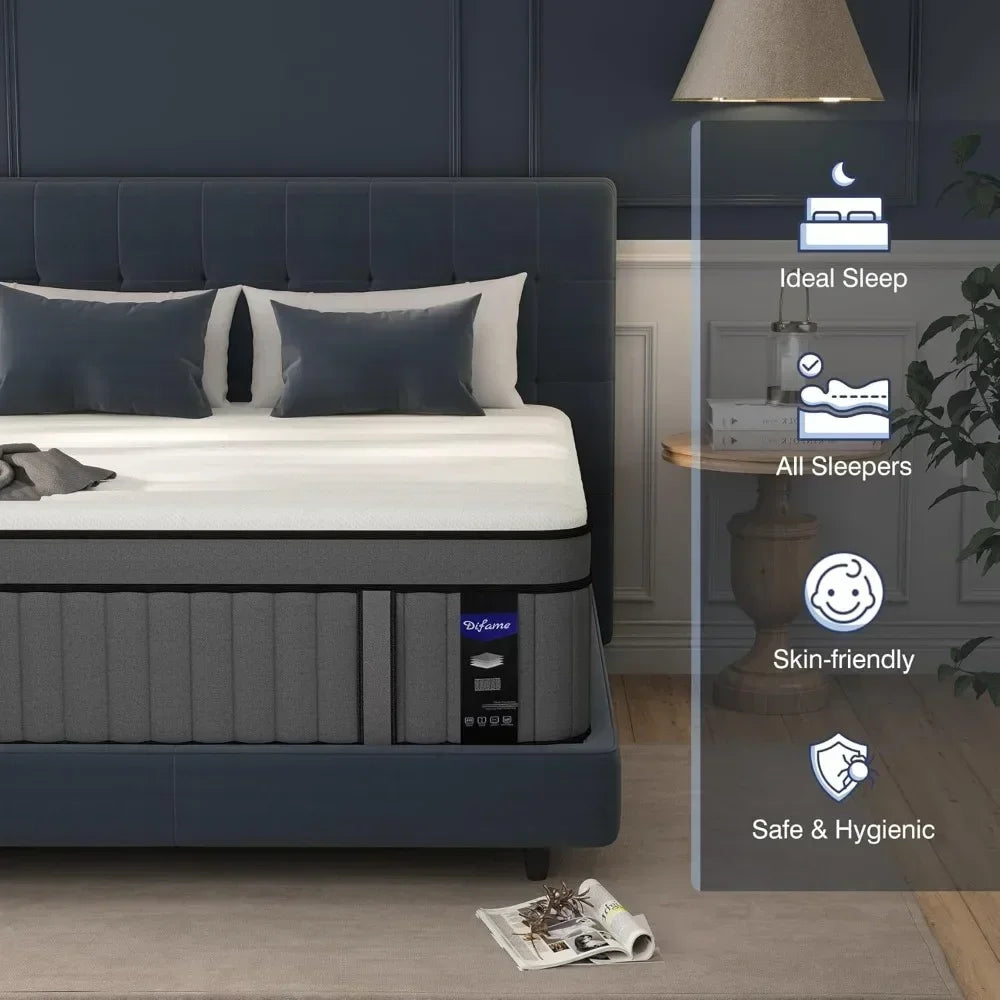King Mattress, 14 Inch Hybrid Cal King Mattress in A Box,Memory Foam Mattress California King Size with Individual Pocket Spring