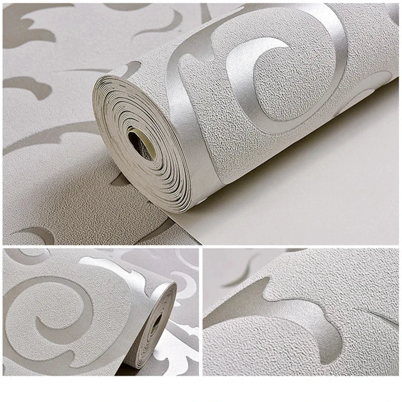 3D Grey Victorian Damask Embossed Wallpaper Roll Home Decor Living Room Bedroom Wall Coverings Silver Floral Luxury Wall Paper