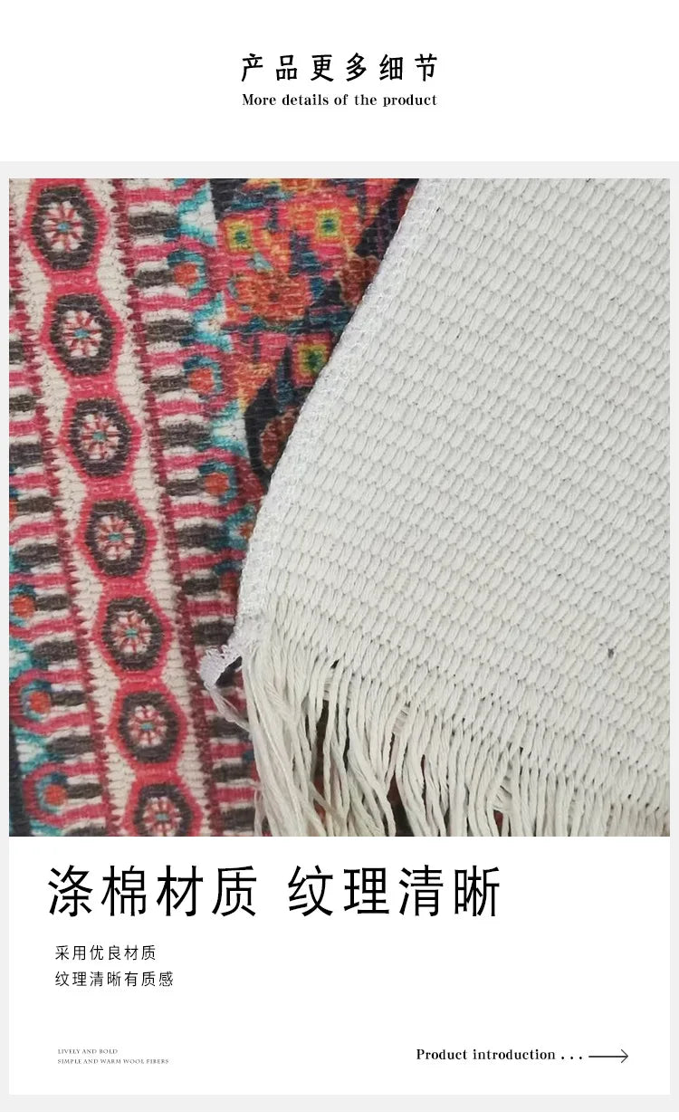 Tufted cotton carpet Living room carpet Hand woven fringed washable bathroom carpet