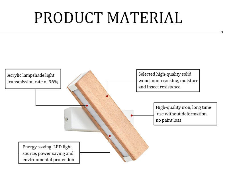 New Rotatable Wall Lamp Nordic Solid Wood LED Wall Light Simple Bedside Study Reading Adjustable Lighting Home Decor Lamps