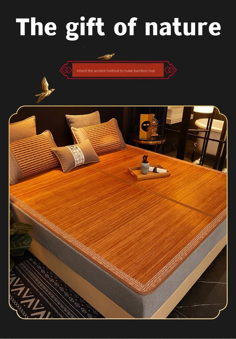 Double Fold Cool Mattress Summer Sleep Mat 100% Bamboo Mat Natural Comfortable High-quality Printed Mattress 1.8/2.0 Dormitory