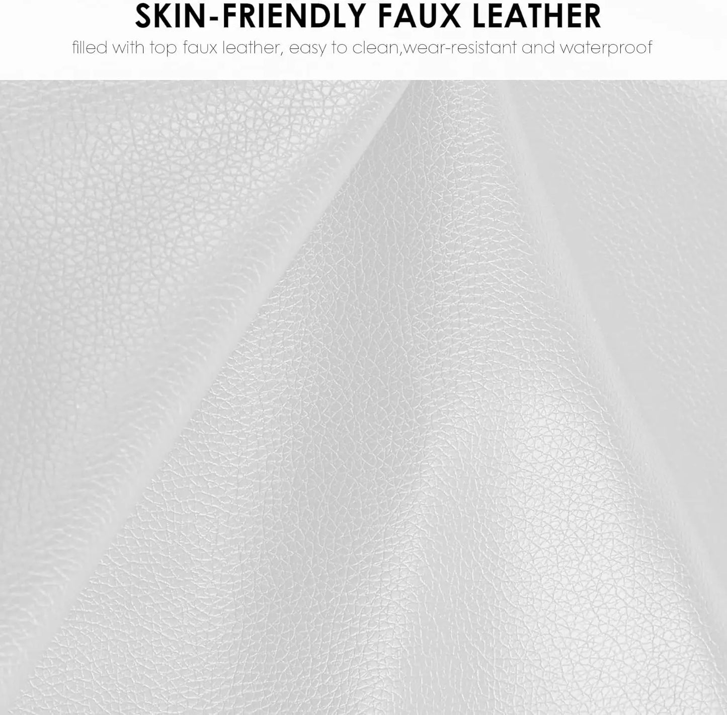 Modern Faux Leather Upholstered Platform Bed Frame with Golden Iron Metal Decor, Adjustable Curved Headboard, Queen Size, White