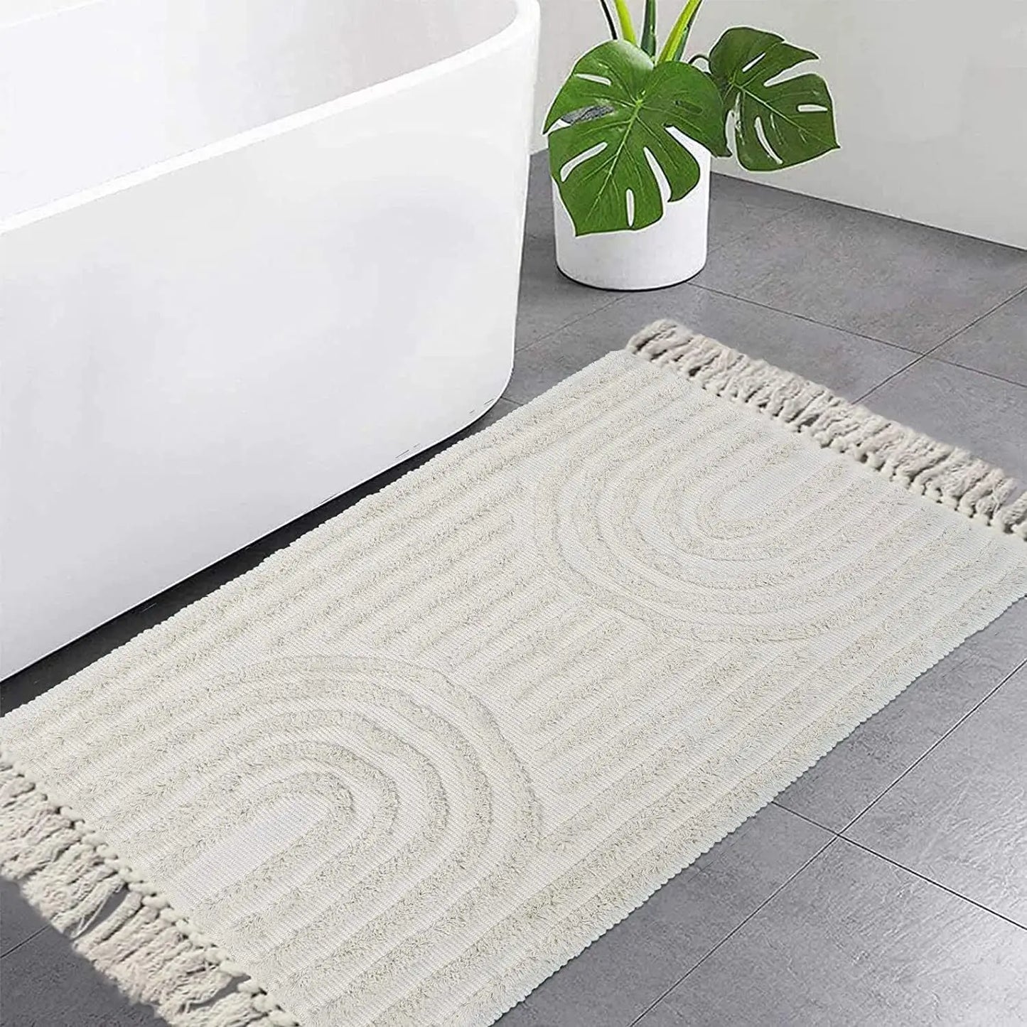 Tufted cotton carpet Living room carpet Hand woven fringed washable bathroom carpet